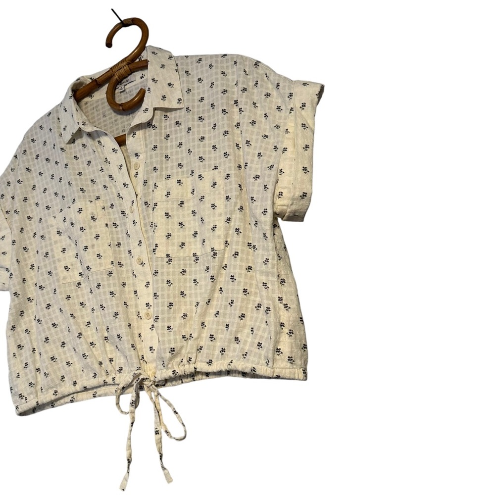 Madewell | Button-Up Drawstring Shirt in Blooming Ikat Size M 100%‎ Cotton - Picture 5 of 12